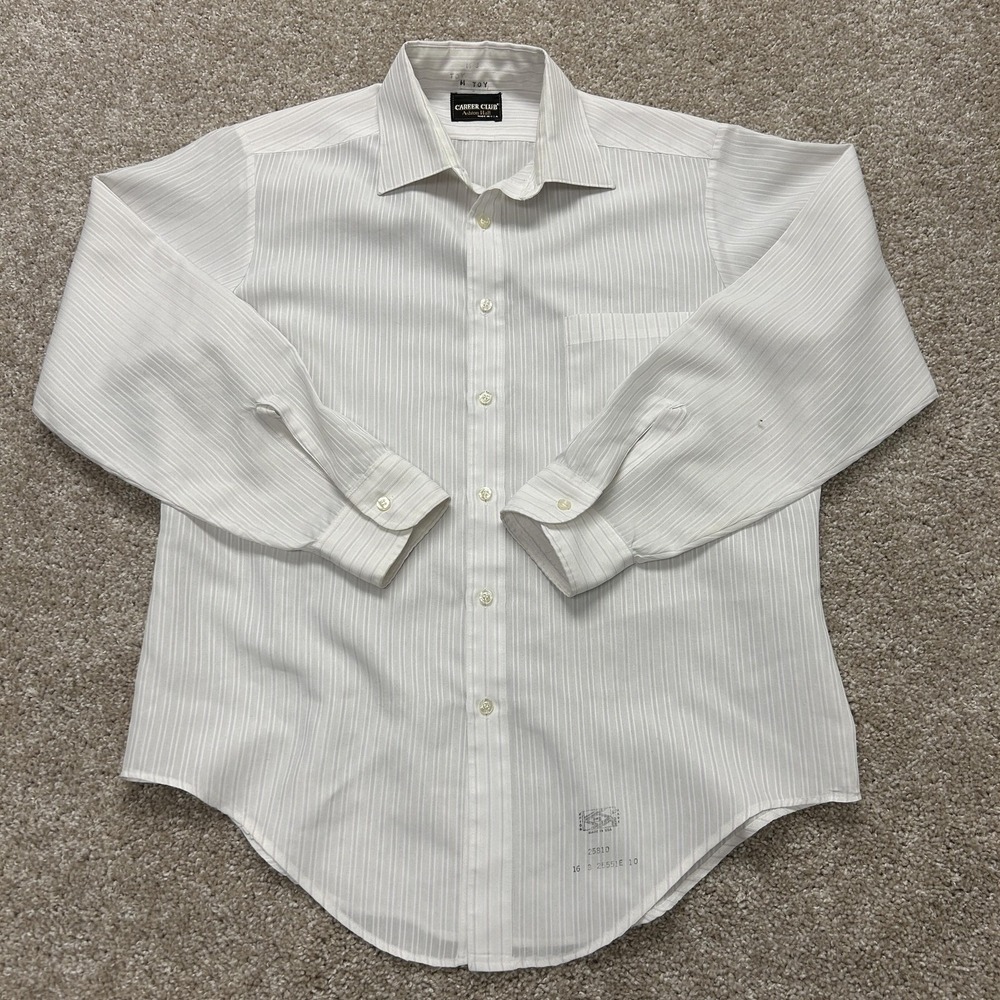 Vintage Career Club Dress Shirt Mens 16 White Stripe Point Collar Long Sleeve